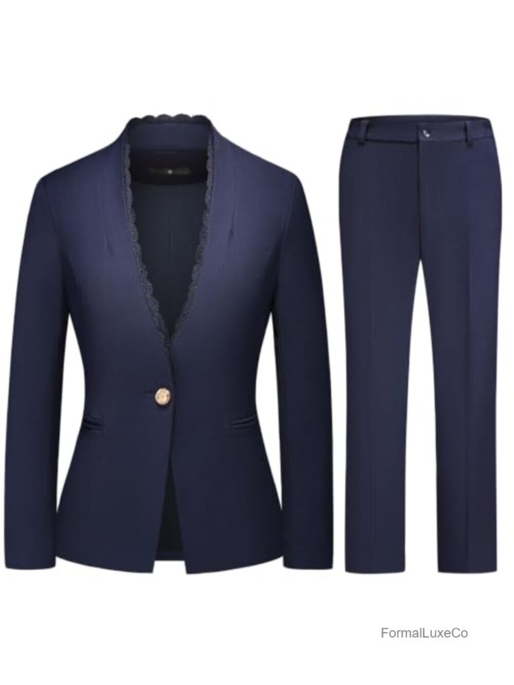 Women's Lace Blazer Pantsuit 2 Piece Work Outfit